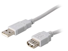Kabel USB 2.0 USB A gniazdo - USB A wtyk 1,8m szary Żyła: Cu Kabel USB 2.0 USB A gniazdo - USB A wtyk 1,8m szary Żyła: Cu