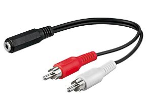 Kabel Jack 3,5mm 3pin gniazdo - RCA wtyk x2; 0,2m czarny
