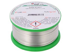 Drut lutowniczy Sn99,3Cu0,7 1mm 250g bezołowiowe 227°C 2,2%