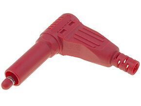 Wtyk bananowy kątowy lutowany 4mm czerwony