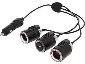 Zasilacz samochodowy 10A 12V/2x4A,5V/1x2,1A czarny Zasilacz samochodowy 10A 12V/2x4A,5V/1x2,1A czarny