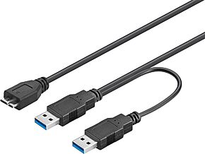 Kabel USB 3.0 GOOBAY USB A wtyk x2 - USB B micro wtyk 0,3m czarny Kabel USB 3.0 GOOBAY USB A wtyk x2 - USB B micro wtyk 0,3m czarny