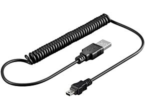 Kabel USB 2.0 spiralny USB A wtyk - USB B mini wtyk czarny