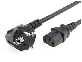 Kabel CEE 7/7 (E/F) wtyk kątowy / IEC C13 żeński 5m czarny PVC