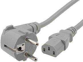 Kabel CEE 7/7 (E/F) wtyk kątowy / IEC C13 żeński 5m szary PVC