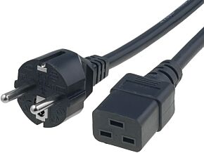 Kabel CEE 7/7 (E/F) wtyk IEC C19 żeński 3m czarny PVC 16A serwerowy