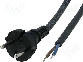 Kabel CEE 7/17 (C) wtyk - przewody 5m czarny guma 2x1mm2 10A