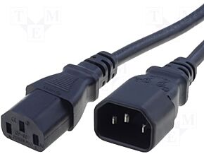 Kabel IEC C13 żeński, IEC C14 męski 1m czarny PVC 3x1mm2 10A