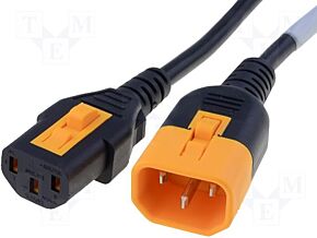 Kabel IEC C13 żeński, IEC C14 męski 1,5m z blokadą czarny PVC