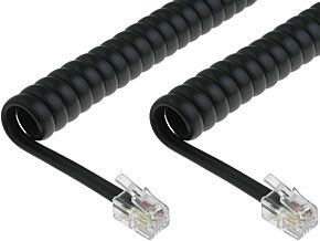 Kabel telefoniczny spiralny WW 4c/4p (RJ9) 1m czarny