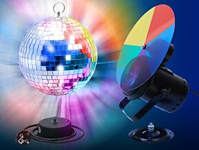 Kula lustrzana z napedem i kolorową iluminacją 20cm Kula lustrzana z napedem i kolorową iluminacją 20cm