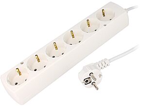 Przedłużacz sieciowy 6 gniazd PVC biały 3x1mm2 5m 10A Przedłużacz sieciowy 6 gniazd PVC biały 3x1mm2 5m 10A