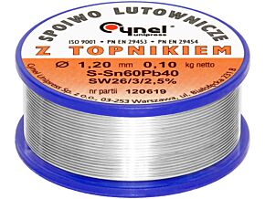 Spoiwo CYNEL Sn60Pb40 drut lutowniczy 1,2mm 0,1kg Topnik F-SW26