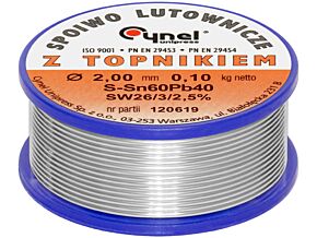 Spoiwo CYNEL Sn60Pb40 drut lutowniczy 2mm 0,1kg Topnik F-SW26 2,5%