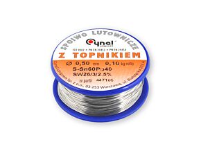 Spoiwo CYNEL Sn60Pb40 drut lutowniczy 0,5mm 0,1kg Topnik F-SW26 2,5% Spoiwo CYNEL Sn60Pb40 drut lutowniczy 0,5mm 0,1kg Topnik F-SW26 2,5%