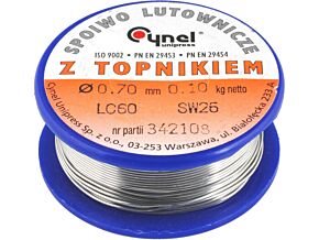 Spoiwo CYNEL Sn60Pb40 drut lutowniczy 0,7mm 0,1kg Topnik F-SW26 2,5%