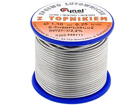 Spoiwo CYNEL Sn60Pb38Cu2 drut lutowniczy 1,5mm 0,25kg Topnik F-SW26 2,5%