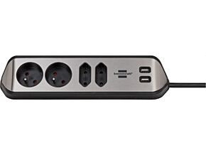 Listwa zasilająca narożna Brennenstuhl 2 gniazda, 2xUSB, czarno-srebrna