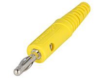 Wtyk bananowy 4mm 32A 33VAC 70VDC z gniazdem poprzecznym, lutowanie, żółty Wtyk bananowy 4mm 32A 33VAC 70VDC z gniazdem poprzecznym, lutowanie, żółty