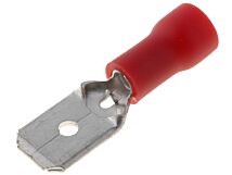 Konektor 6,3x0,8mm płaski męski izolowany czerwony